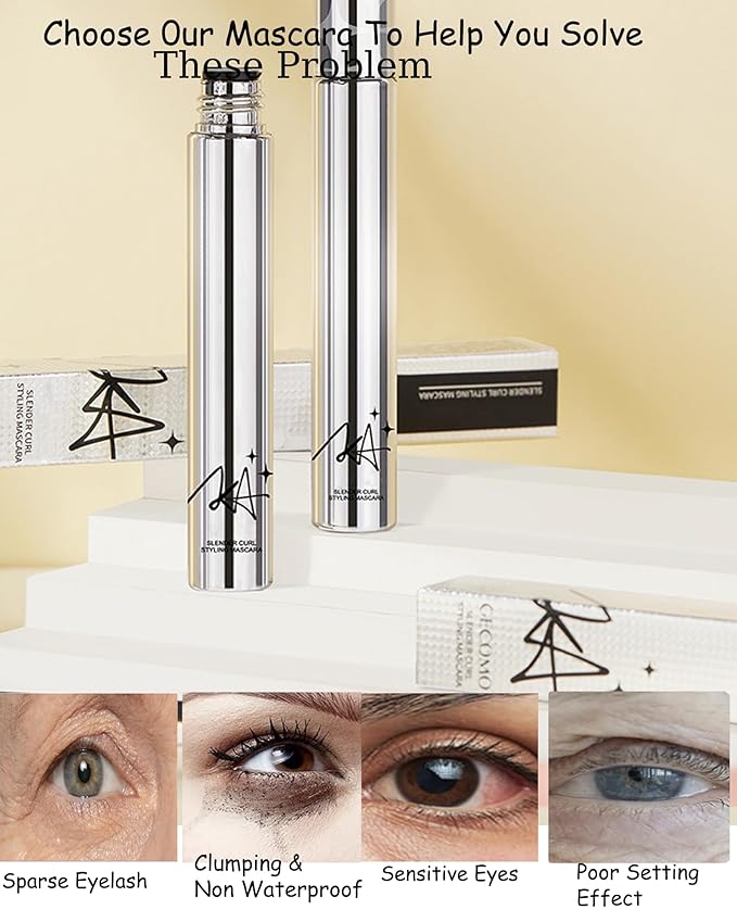 Mascara for Older Women 60 Plus,2 Pcs Black Waterproof Volumizing Prime Mascara for Mature Women Volume and Length Long Lasting with Thinning Lashes Hypoallergenic Eyelash Makeup for Sensitive Eyes-01