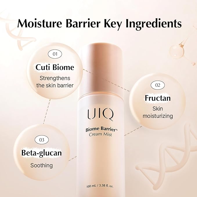 UIQ Biome Barrier Cream Mist - Facial Barrier Mist for Hydration & Skin Barrier Repair, Microbiome-Based Korean Skin Care, 3.38 fl oz