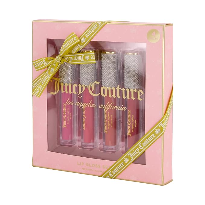 Juicy Couture 4 Pack Luxurious Lip Gloss Set – Berry, Cocoa, Clementine, & Watermelon
