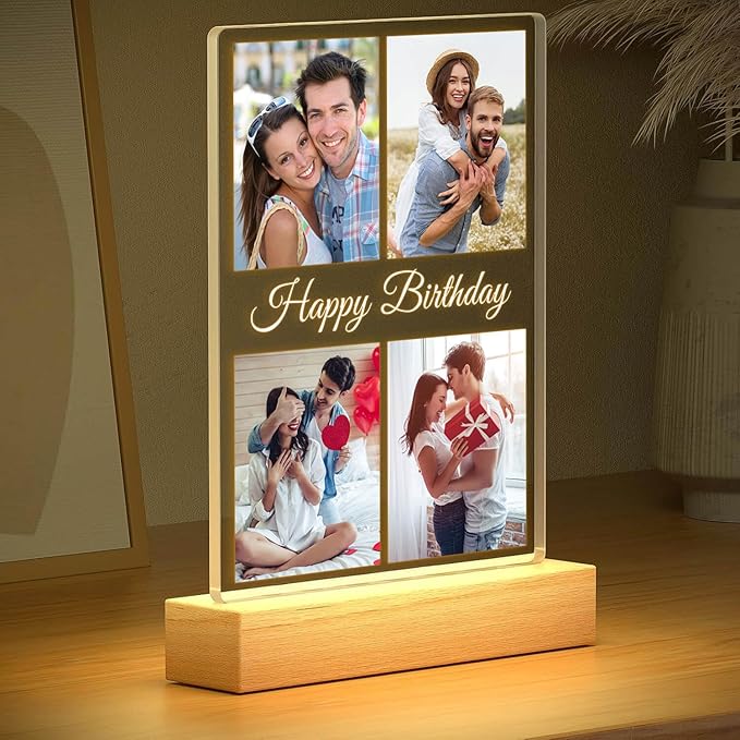 Personalized Christmas Birthday Gifts for Women & Men, Custom Photo Frame, Personalized Picture Frame with Night Light, Customized Anniversary Couple Gifts for Him & Her