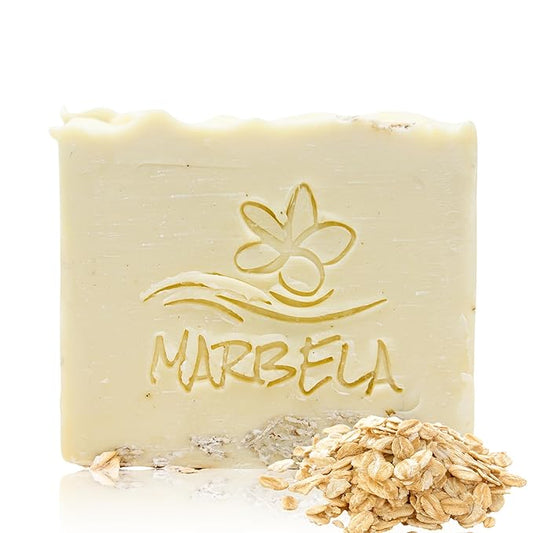 Marbela Cosmetics Natural Oats Handmade Soap Bar - Made in USA, Vegan Friendly, Palm Oil Free, Natural Bar Soap - Gentle Face & Body Soap for Daily Skin Care, Moisturizing & Nourishing - 3.5 oz