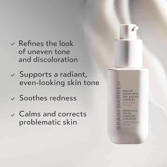 Shani Darden Rescue Serum with 10% Azelaic Complex, Lightweight Hydrating Azelaic Acid Serum for Face with Oat Kernel & Aloe Extracts, Helps Skin Redness & Acne, Non-Comedogenic, Vegan, 1 fl oz