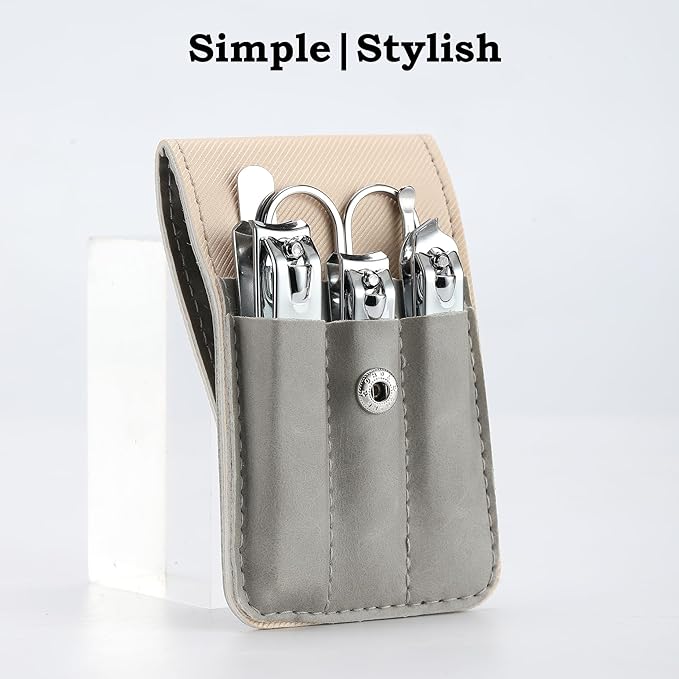 Nail Clipper Set Gifts for Men, 6 Pcs Case Fingernail Clipper Christmas Stocking Stuffers for Adults (Grey)