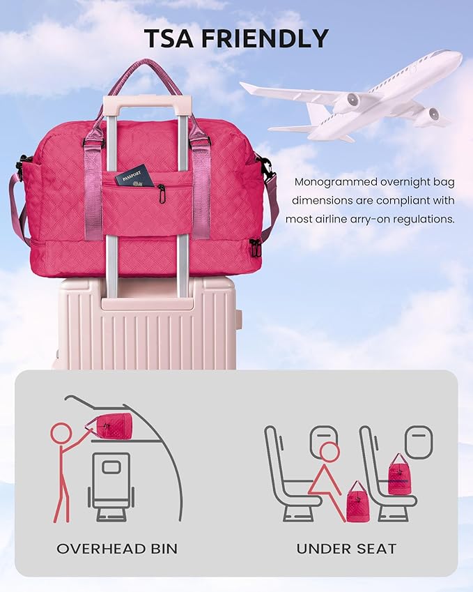 Travel Essentials for Women, Girl Birthday Gift-Initial Travel Bag with Shoe Compartment, Weekender Bag, Monogram Overnight Bag for Women, Letter Travel Bag with Makeup Bag (Letter J)