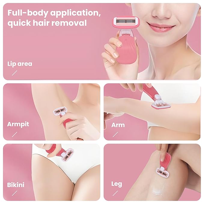 Women Razors moisturizing bar for Sensitive Skin, Travel Razors Shaving Kit Essential - 5-Blade for Sensitive Skin - Bikini, Legs, Underarms - 1 Handle & 3 Refill Cartridges - Pink
