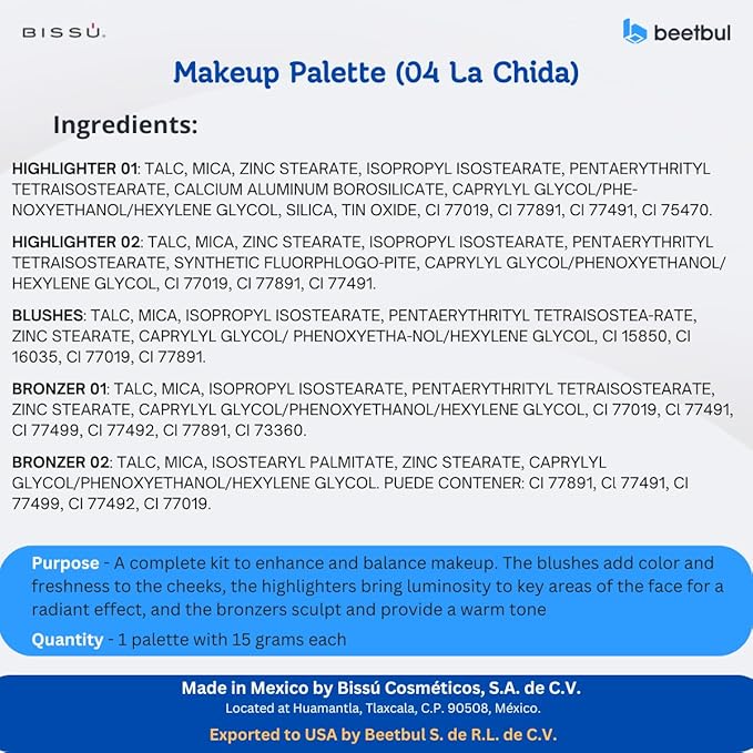 Makeup Kit Bissú 6‑Color Palette + Velvet Puff + 2 Finger Puffs + Makeup Sponge + Exfoliating Sponge (4 Styles) (04 La Chida)