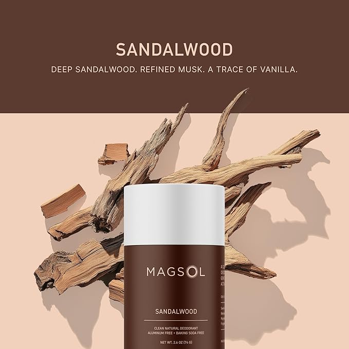 MAGSOL Natural Deodorant for Men & Women | Aluminum Free Deodorant | Gentle on Skin with Sweet Almond Oil & Beeswax | Baking Soda Free | Paraben & Pthalate Free | Sandalwood