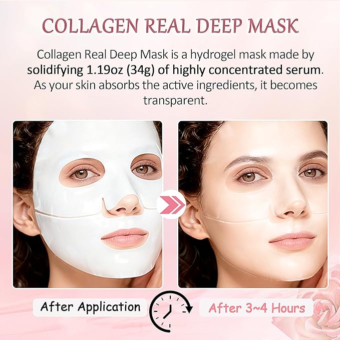 8 Pcs Collagen Real Deep Mask, Collagen Face Mask Overnight, Deep Hydrating, Anti Wrinkle Firming Lifting, Pore Minimizing, Elasticity Improvement, for All Skin Types, Gifts for Women