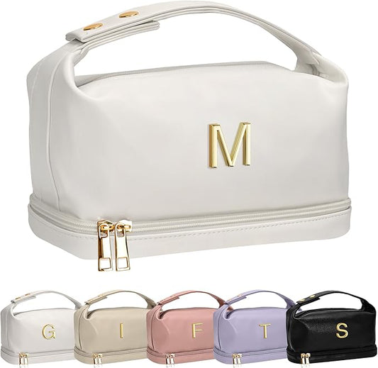 Gift Ideas for Teen Girls- Gifts for Daughter, Gift for College Girls, Initial Large Makeup Bag, Bride To Be Gifts, Cosmetic Bag, Bachelorette Party Women Wedding Bridal, Bride Gifts