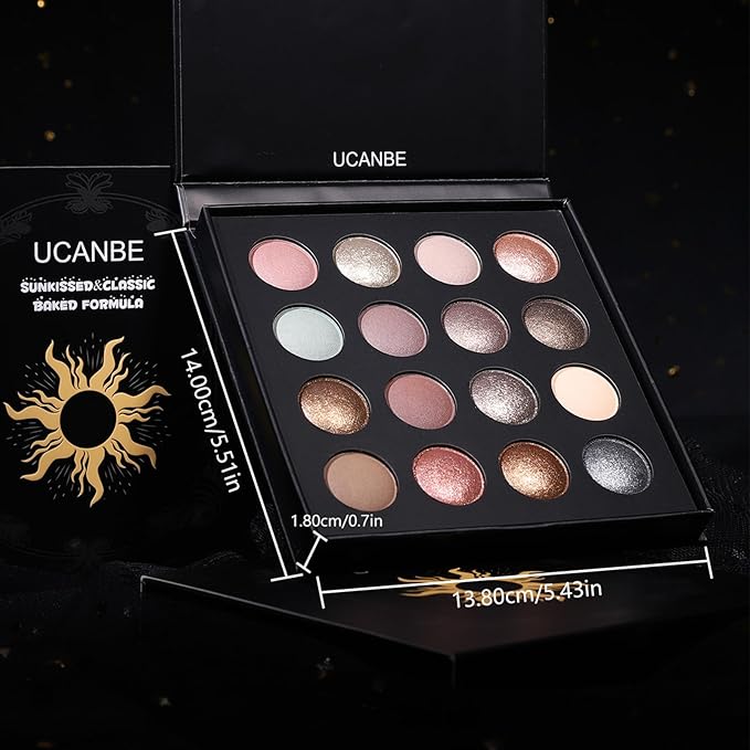 UCANBE Baked Eyeshadow Palette with 15PCS Brushes Makeup Set, 16 Color Natural Nude Matte Shimmer Metallic Eye Shadow Make Up Pallet for Women Girls, High Pigmented Long Lasting Waterproof