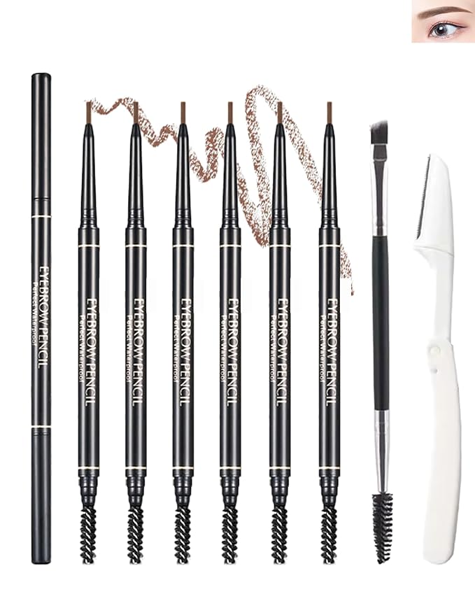 6 Pcs Eye Brow Pencils for WomenLight Brown,Waterproof Eyebrow Pencil Retractable Ultra Fine Professional Brow Pencil,Long Lasting Tinted Gel Micro Eyebrow Pen for Define Fill Tiny Brow Eye Makeup-02