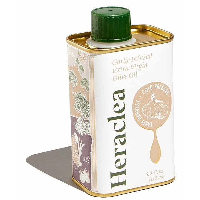 Heraclea - Garlic Infused - Extra Virgin Olive Oil - Organic Olive Oil - Extra Virgin - Cold Pressed - Polyphenol Rich EVOO - 5.9oz Bottle