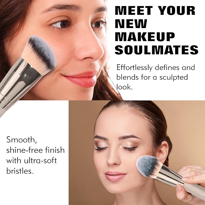 Dual-Ended Foundation Brush: Round & Angled Pro-Grade makeup brushes, 100% Vegan Synthetic Makeup Brush for Flawless Blending and Application of Liquid, Powder, Cream, Blush (Round Dual-Ended)