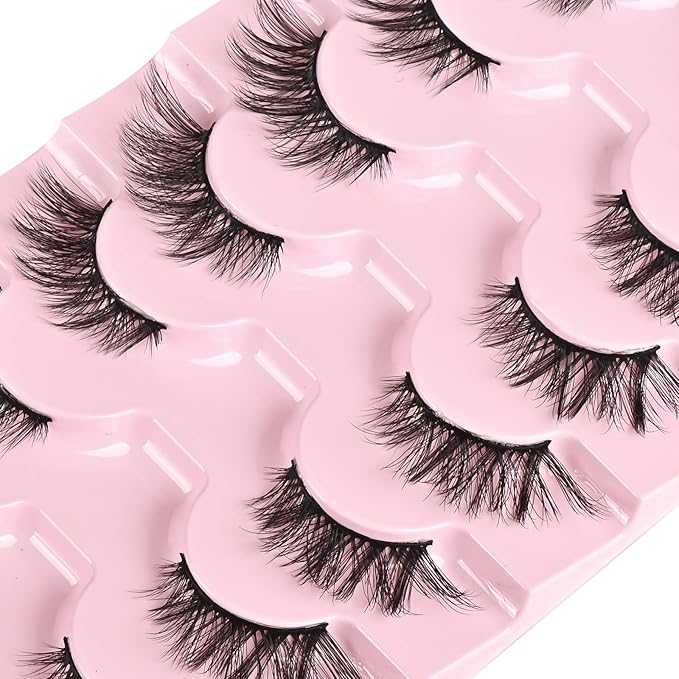 FARRED Half Lashes Cat Eye Lash Wispy Fake Eyelashes Short 7 Pairs Natural Strip Lash Fluffy Mink Fox Eye Lashes Pack Small Full Pestañas (A13 | 5-14MM)