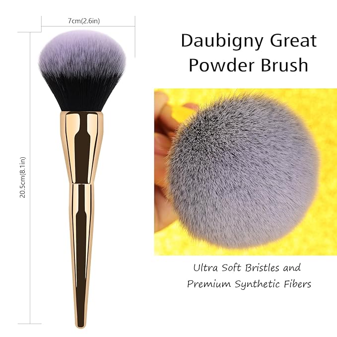 Powder Brush,Daubigny Large Powder Brush Flat Arched Premium Durable Kabuki Makeup Brush Perfect For Blending Liquid,Cream and Flawless Powder,Buffing, Blending,Concealer (Gold Black)