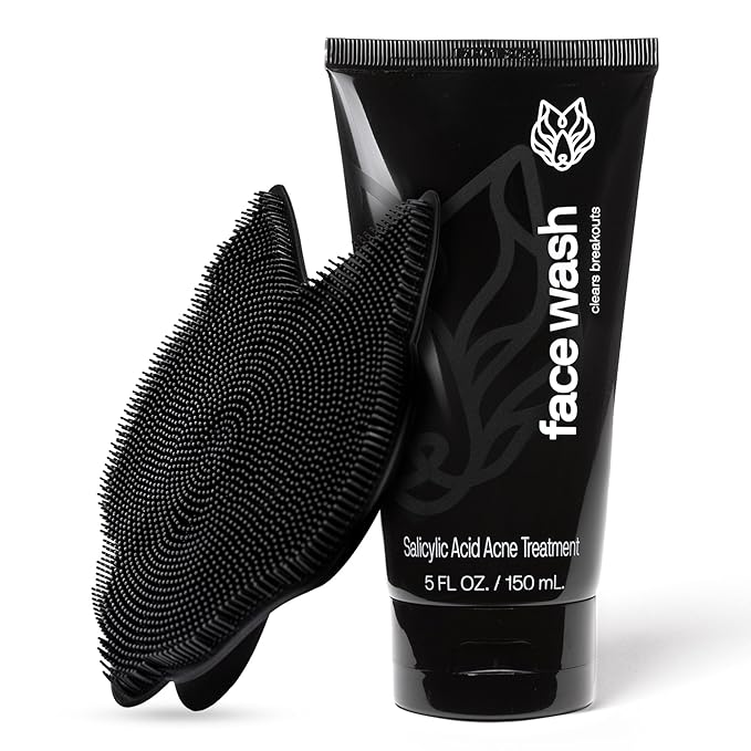 Black Wolf Charcoal Face Wash & Silicone Scrubber Set for Men - Daily Grooming & Hygiene Essentials for Mens Skin Care