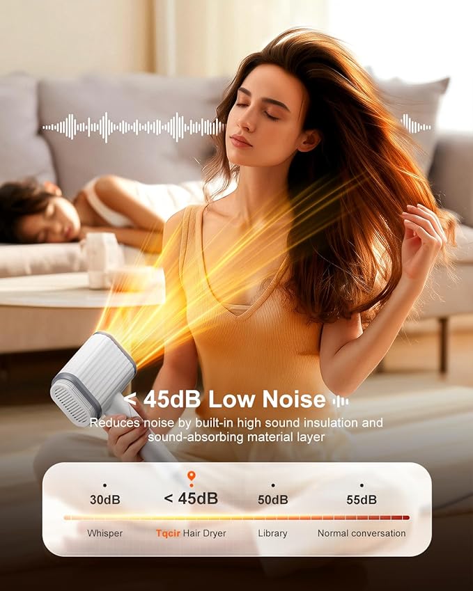 Hair Dryer, 220,000 RPM Dual High-Speed Brushless Motors Blow Dryer for 6X Fast Drying, 500 Million Negative Ionic Hair Dryers for Long Thick Hair, Low-Noise 4 Temps /4 Speeds