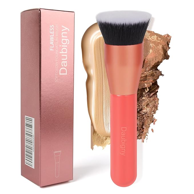 Daubigny 1.5" Top Diameter Foundation Brush - Premium Makeup Brush, Perfect For Foundation, Cream, Buffing, Blending (Red)