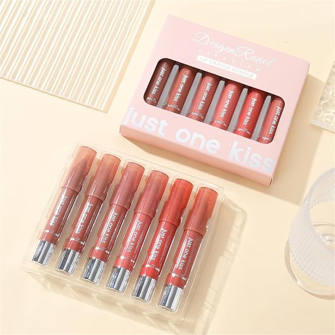 BONNIE CHOICE 6Pcs Moisturizing Gloosy Nude Lipstick Set, Waterproof Long Lasting Non-Stick Cup 24 Hour Nude Lip Crayon Pencil Makeup Cosmetic Lip Liner Pen Set for Women Gifts (Lip Crayon A)