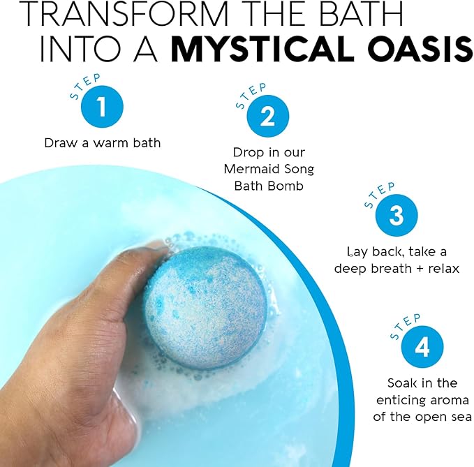 Nature's Beauty Mermaid Song, Seaberry & Jasmine Scent Bath Bomb for Kids Multi-Pack - Natural Hand Crafted, Non-Staining, Fun Bubbly Fizzy Spa Bomb, Made w/Coconut Oil + Witch Hazel, 5.5oz (4 Pack)
