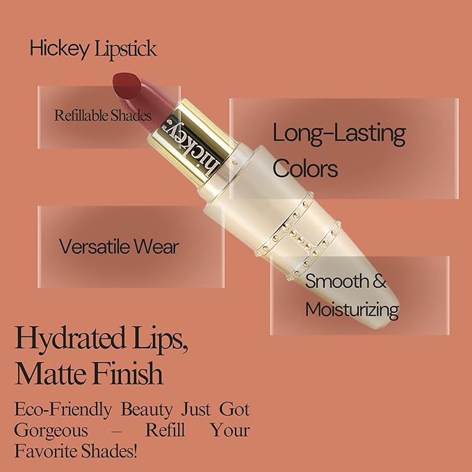 Hickey Lipstick Organic Haute Mess Terracotta Lipstick Shade Refillable, Long Lasting Lipstick for Women, Hydrating & Moisturizing Shade, Lip Color for Women, Gluten-Free & Vegan with Highly Pigmented