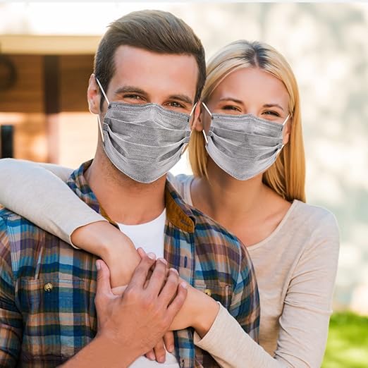 DC-BEAUTIFUL 100 Pcs Grey Disposable 3 Ply Earloop Face Masks,Fit for Adults
