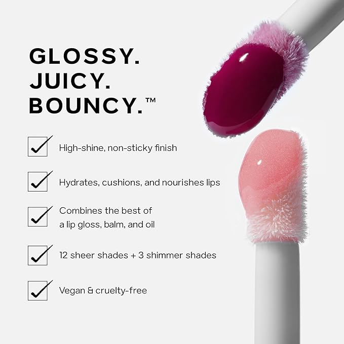 Saie Glossybounce - Hydrating Lip Gloss and Tinted Lip Oil Hybrid with Hyaluronic Acid & Jojoba Oil for Non-Sticky, Ultra-Shiny, Plump & Soft Lips - Everyday Makeup Essential - Splash (.17 oz)