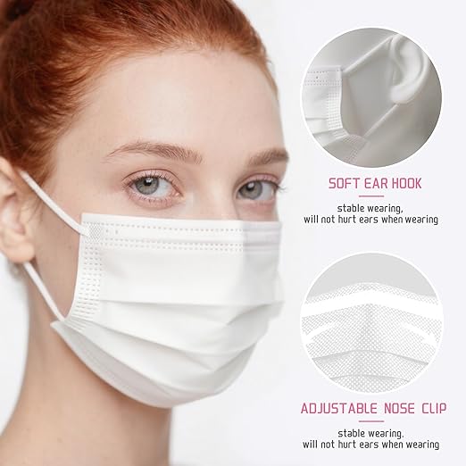 NNPCBT White Disposable Face Masks 100 Pack,3-Ply Breathable Mask For Adults,Great For Outdoors,Home, Office, School