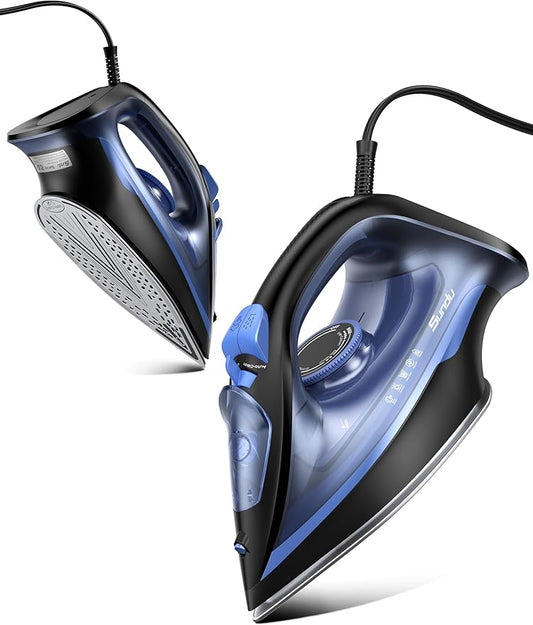 Steam Iron for Clothes, 500 Microsteam Holes, Ceramic Soleplate, 3-Way Auto-Off, Fast Heat-up, Burst of Steam, Precision Tip, Self-Clean, Anti-Calc, Steamer for All Fabrics