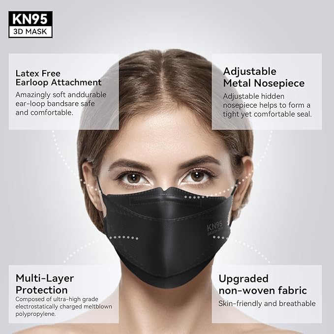 Keangs KN95 Face Masks 100 Pack, Breathable Protective Disposable Mask For for Adults And Teens, Black