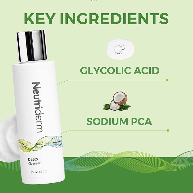 NEUTRIDERM Detox Cleanser – Gentle Glycolic Face Wash and Exfoliating Gel Cleanser for Clear, Brighter-Looking Skin – Ideal for Oily or Combination Skin – 120 mL / 4.1 fl oz
