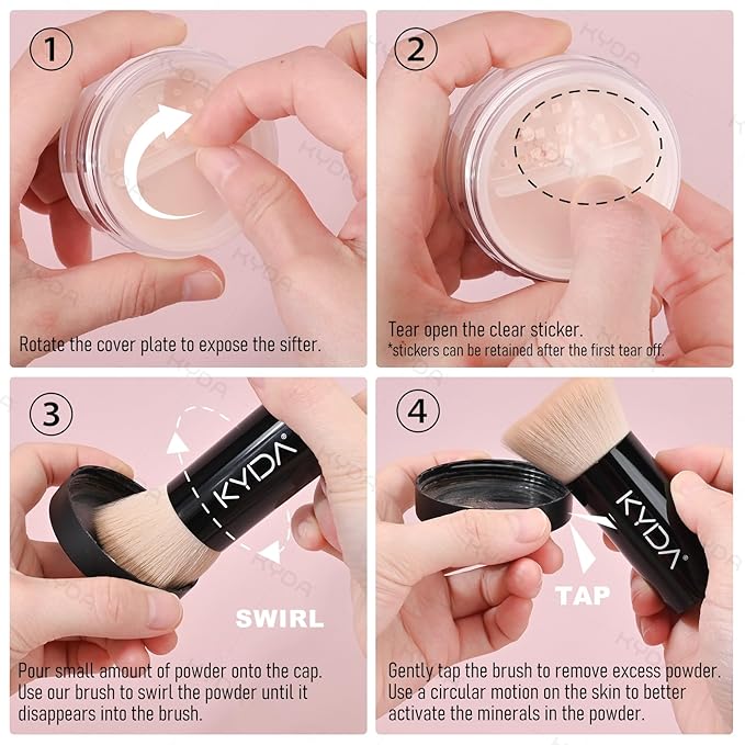 KYDA 6 Pcs Pink Mineral Under Eyes Concealer Kit, Included Eyes Concealer Cream+Loose Setting Powder, SPF 35, Eyes Color Corrector Set, Correct & Conceal Dark Circles, with Brushes and Makeup Puffs