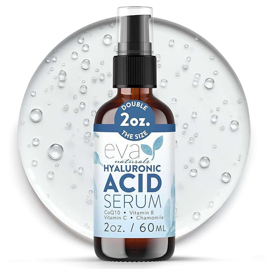 Eva Naturals Hyaluronic Acid Serum for Face – Pure Facial Gel with Natural Moisturizing Factors + HA – Anti-Aging Face Serum for Wrinkles, Fine Lines, Dry Skin, Lifted Glow – 2 oz
