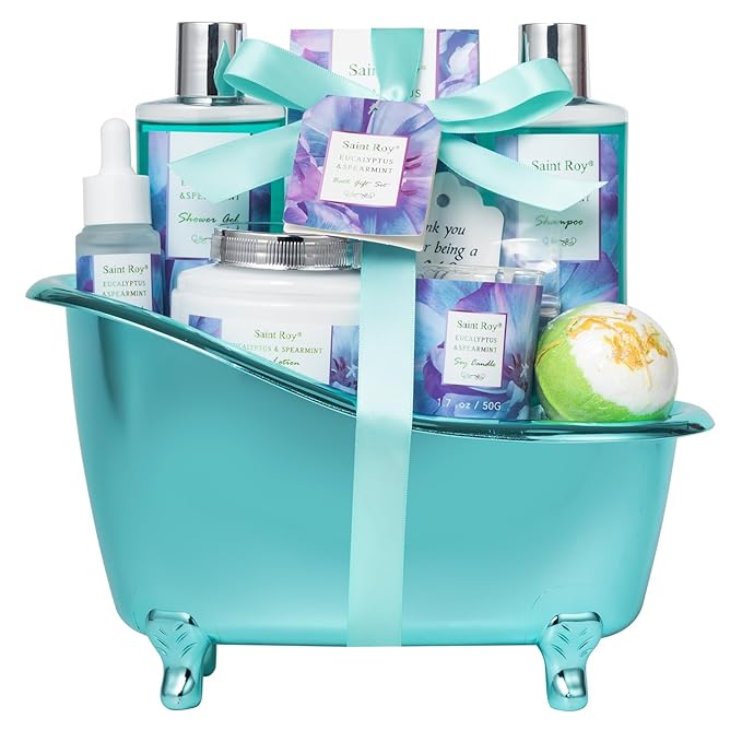 Fathers Day Gifts for Men Dad Luxury EUCALYPTUS & Mint Spa Gift Basket for Women, Unique Spa Gift Baskets Gifts, Home Spa Kit Bath and Body Gifts Set, Bath Gift Basket for Birthday Mother's Day Gifts