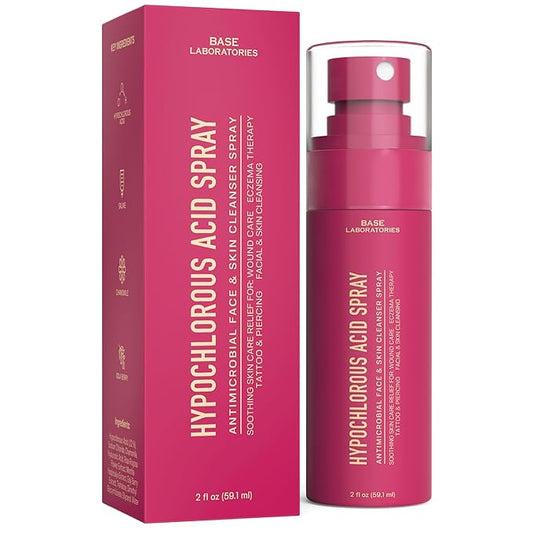 BASE LABORATORIES Hypochlorous Acid Spray for Face & Skin - Travel Size - Facial Toner Spray & Cleaner - Skin Repair Solution helps reduce redness, Irritations, acne - HOCL Molecule Spray 2oz