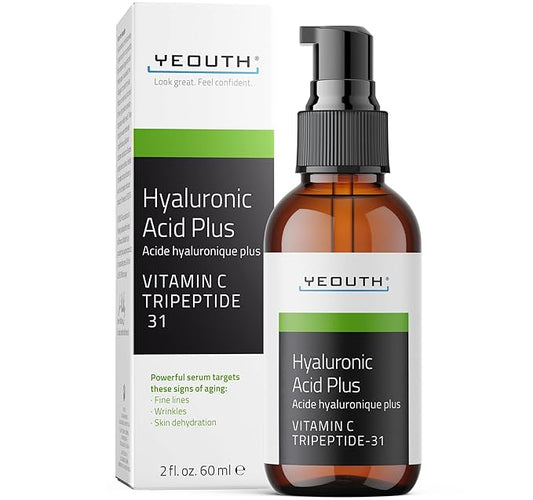 YEOUTH Hyaluronic Acid Serum for Face with Vitamin C, Hydrating Face Serum for Women & Men, Minimize the Look of Wrinkles, Patchy & Dull Skin 2oz
