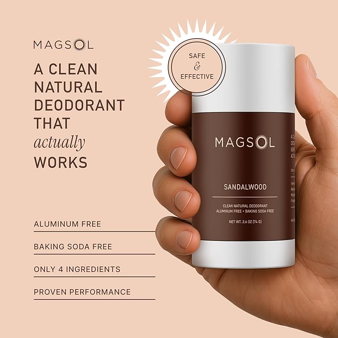 MAGSOL Natural Deodorant for Men & Women | Aluminum Free Deodorant | Gentle on Skin with Sweet Almond Oil & Beeswax | Baking Soda Free | Paraben & Pthalate Free | Sandalwood