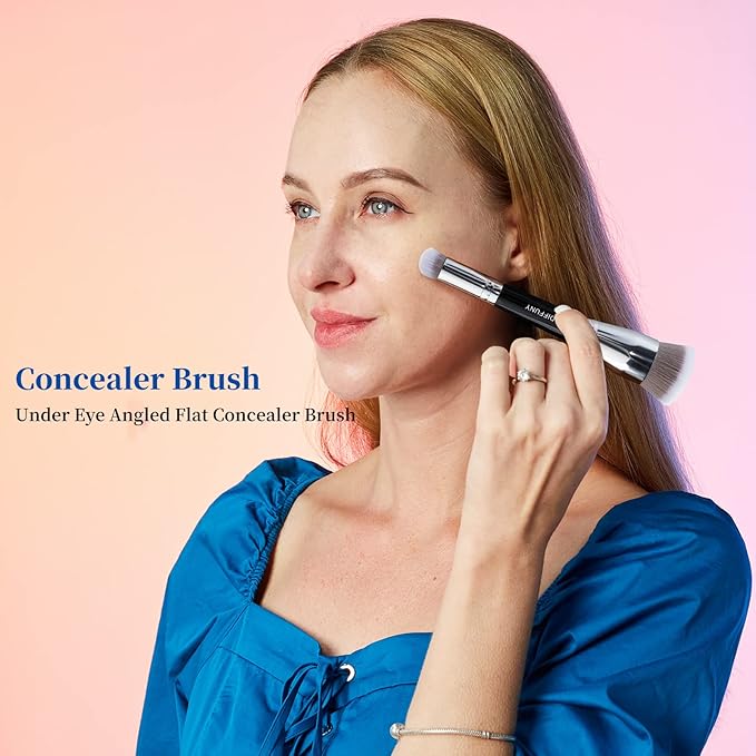 Large Makeup Brushes Double Ended Foundation Brush & Concealer Brush, Flat Top Kabuki Foundation Brush for Liquid, Cream, Blending, Buffing, Concealer, Dual Sided Make Up Brushes