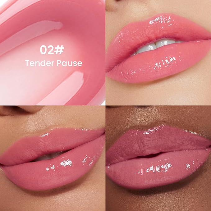 Pudaier Excellent Recovery Glossy Lip Balm, Moisturizing Lip Care Tinted Lip Oil, Hydrating Plumping Lip Gloss Balm, Non-Sticky Long Lasting Light Texture LipGloss Oil for Dry Lip (02 Tender Pause)