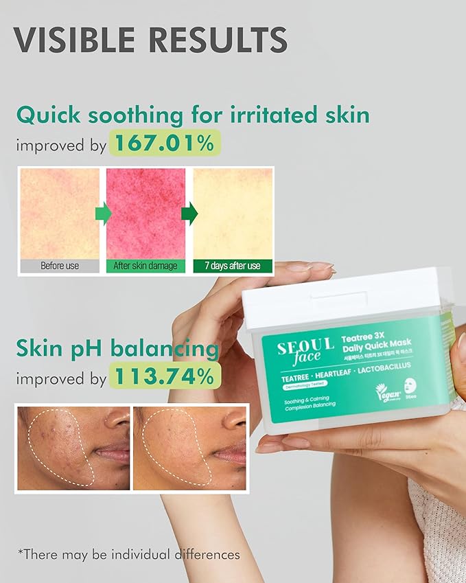 DERMAL Seoul Face Teatree 3X Daily Quick Mask 36 Sheet – Korean Skincare Vegan Tencel Facial Masks - Calming, Soothing, Blemish Control Face Mask Sheets with Heartleaf Extract, Lactobacillus