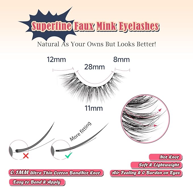 Natural Lashes Cateye False Eyelashes Wispy 12mm Cat Eyelashes Short Lash Pack for Small Eyes Eyelash with 0.1MM Thin Cotton Band 3D Volume Fake Eyelashes Siligli Soft Strip Lashes 7 Pairs
