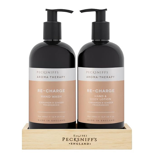 Pecksniff's Aroma:Therapy Re-Charge Duo Caddy, 500 ml/16.9 fl oz Hand Wash and 500 ml/16.9 fl oz Hand & Body Lotion