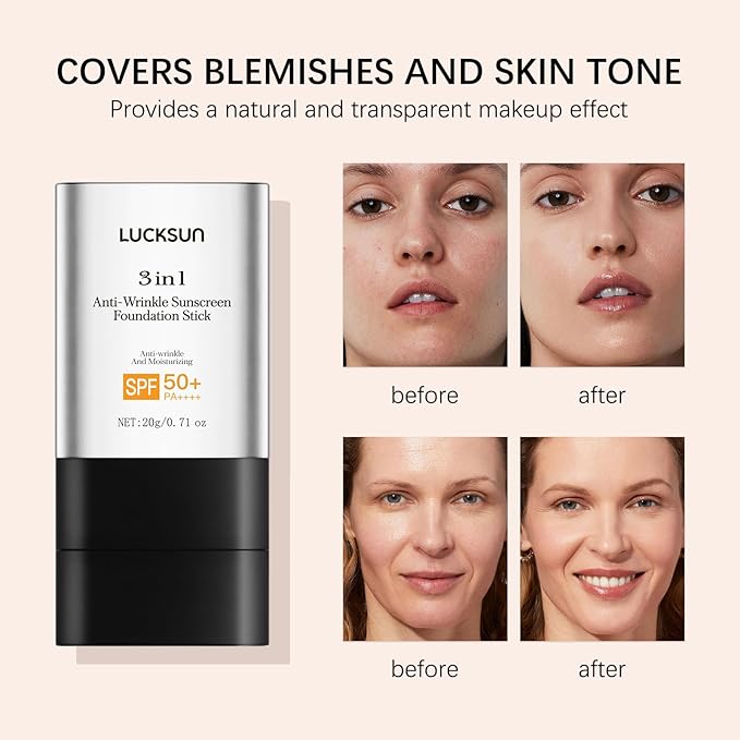 3-in-1 Anti-wrinkle Long-Lasting Hydrating Foundation Stick, Concealer, Multi-Use Coverage Cream, Natural Matte Finish for All Skin Types (Medium)