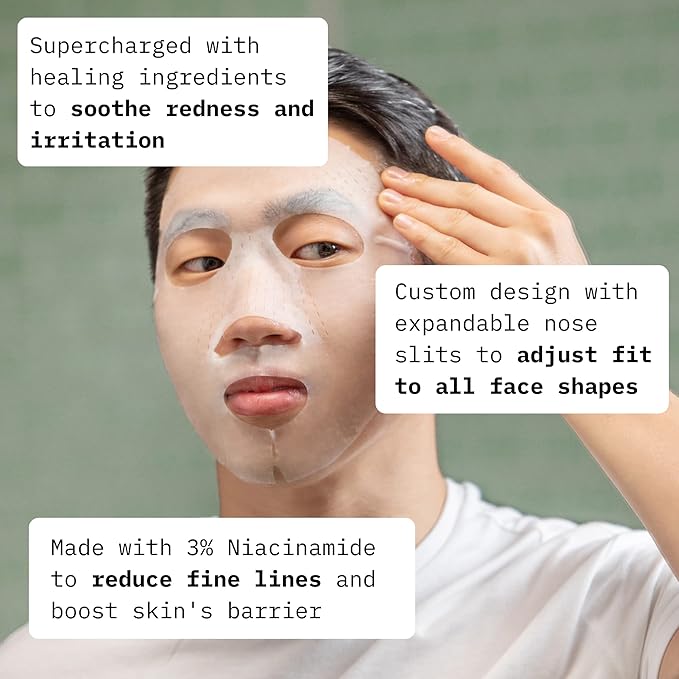 Cardon Cactus Soothing Sheet Mask | Korean Sheet Masks for Sensitive Skin Post-Shave | Korean Skin Care Mask | Vitamin E, Cactus Extract, Heartleaf, Cica | 4-Pack