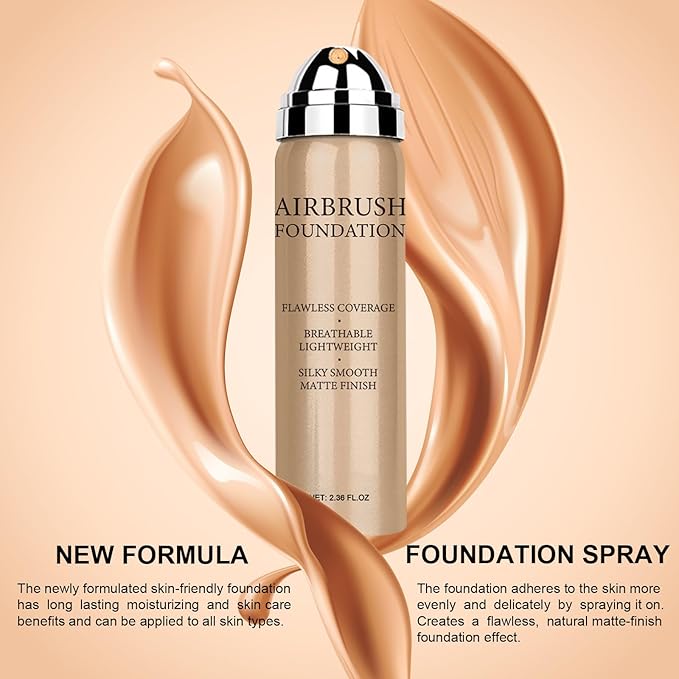 Airbrush Foundation Makeup Spray, Long Lasting Waterproof Full Coverage Foundation for Brighten, Concealer and Hydrating, Natural Matte Finish, Brush and Makeup Sponge Include, 2.36oz (#1 Natural)