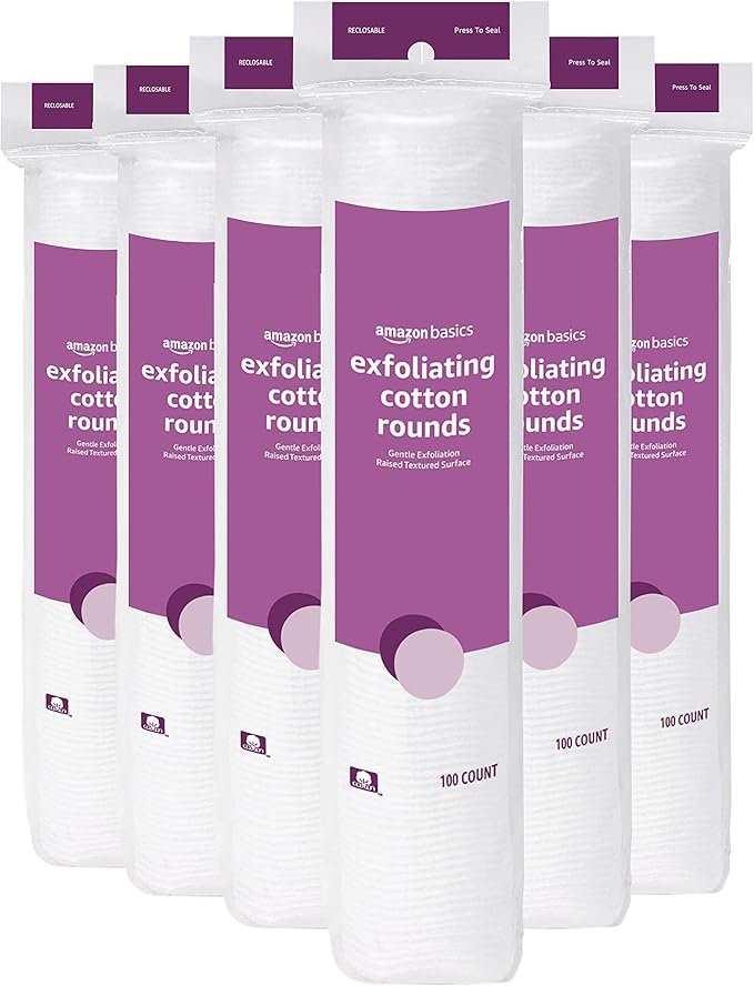 Amazon Basics Exfoliating Cotton Round, 600 Count (6 Packs of 100) (Previously Solimo)
