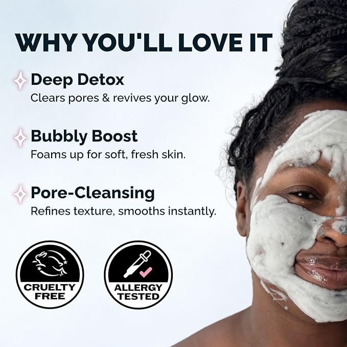 Elizabeth Mott Carbonated Bubble Detox Clay Mask – Korean Skincare for Deep Pore Cleansing, Acne, Blackheads & Oil Control – Charcoal Face Mask for Breakouts & Smooth Skin – Cruelty-Free, 3.53 oz