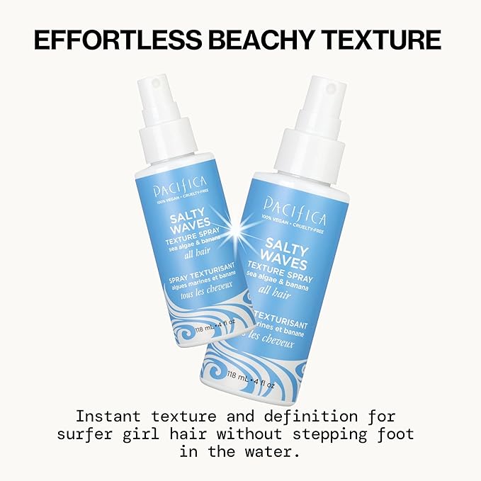 Pacifica Beauty, Salty Waves Texture Sea Salt Spray for Hair, Beachy Waves, Wavy Hair Products, Hydrating, Banana Scent, Curl Enhancing, Paraben Free, Sulfate Free, Vegan & Cruelty Free