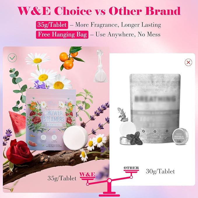 W&E Choice Shower Steamers Aromatherapy 21 Pack- Shower Bombs with Natural Essential Oils for Daily Relaxation & Stress Relief, Birthday/Christmas Gifts for Women, Mom, Wife