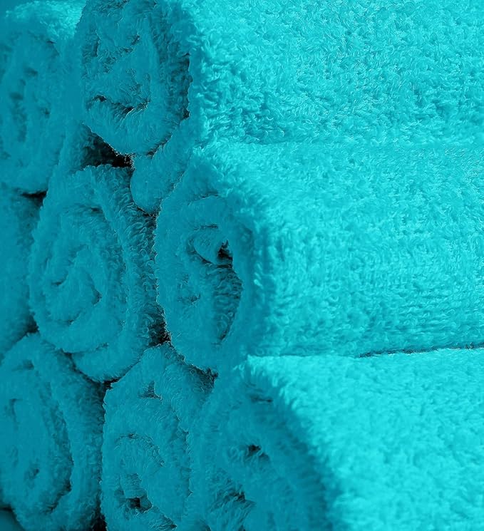 Softolle 100% Cotton Washcloths 60 Pack (12x12 Inches) Soft, Highly Absorbent Washcloth, Face Towels, Wash Cloths for Face, Ring Spun, Bulk Pack (Turquoise)